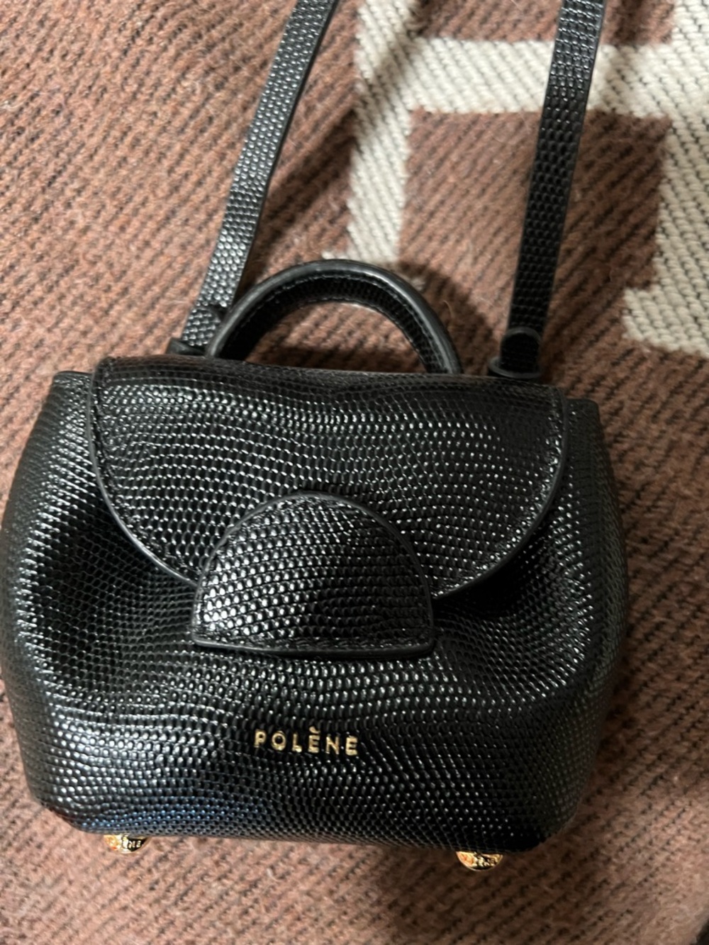 Polène Mini Textured Black Leather Backpack / crossbody
